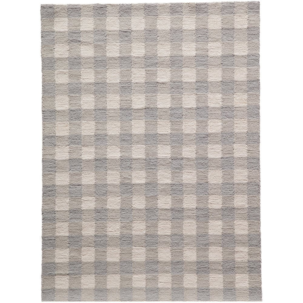 Gray and Beige Wool Synthetic Handmade Rectangular Area Rug 7'6" x 9'6"
