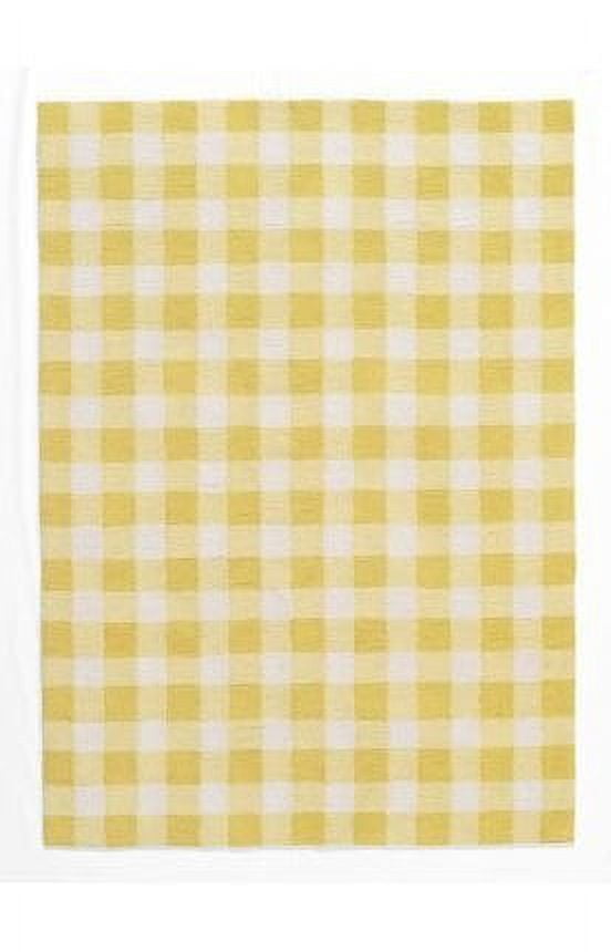 Yellow and White Plaid Synthetic Rectangular Area Rug