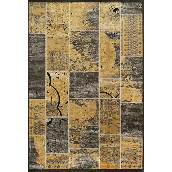 Momeni Geometric Abstract Transitional Vogue Boxes Area Rugs, Gold, 60" x 38"