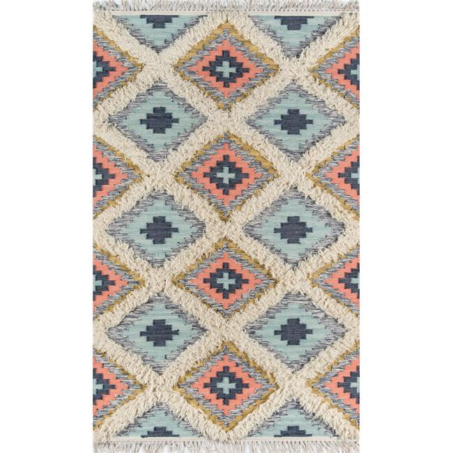 Handmade Blue Geometric Wool Rectangular Area Rug