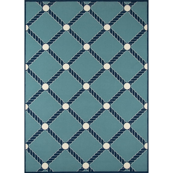 Momeni Geometric Geometric & Abstract Coastal/Modern/Contemporary Area Rugs, Blue/White, 79" x 43"