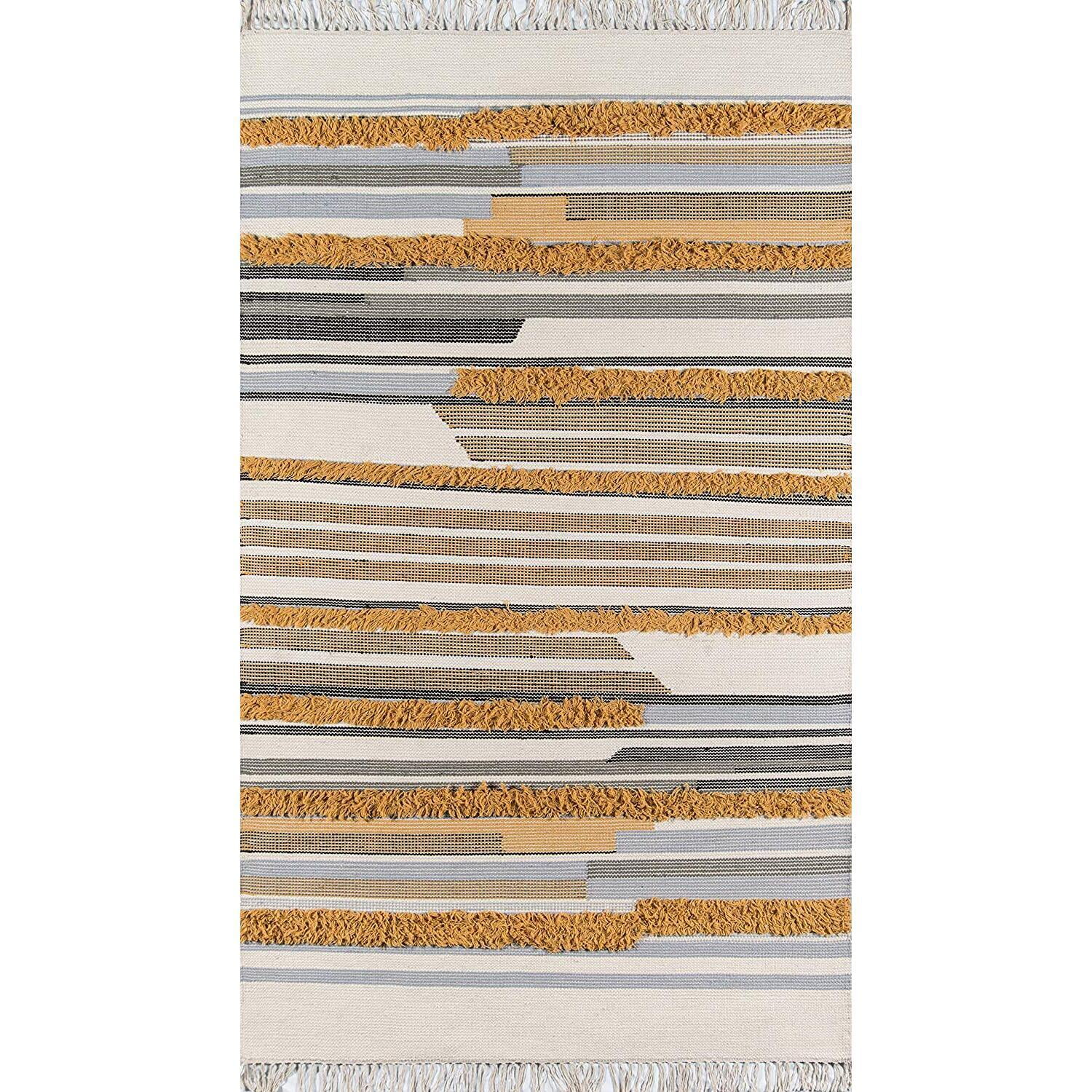 Mustard and Gray Geometric Wool 5' x 7' Area Rug