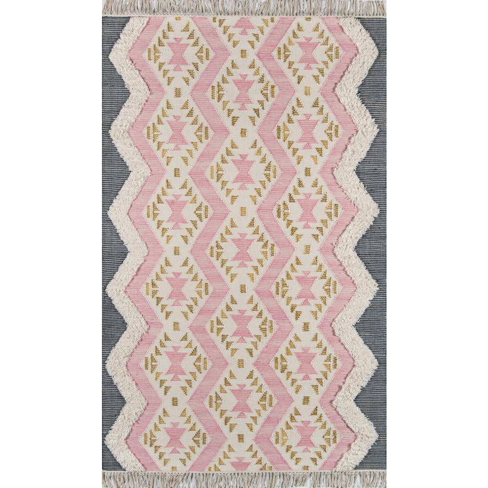 Handmade Pink Geometric Wool Area Rug with Fringe