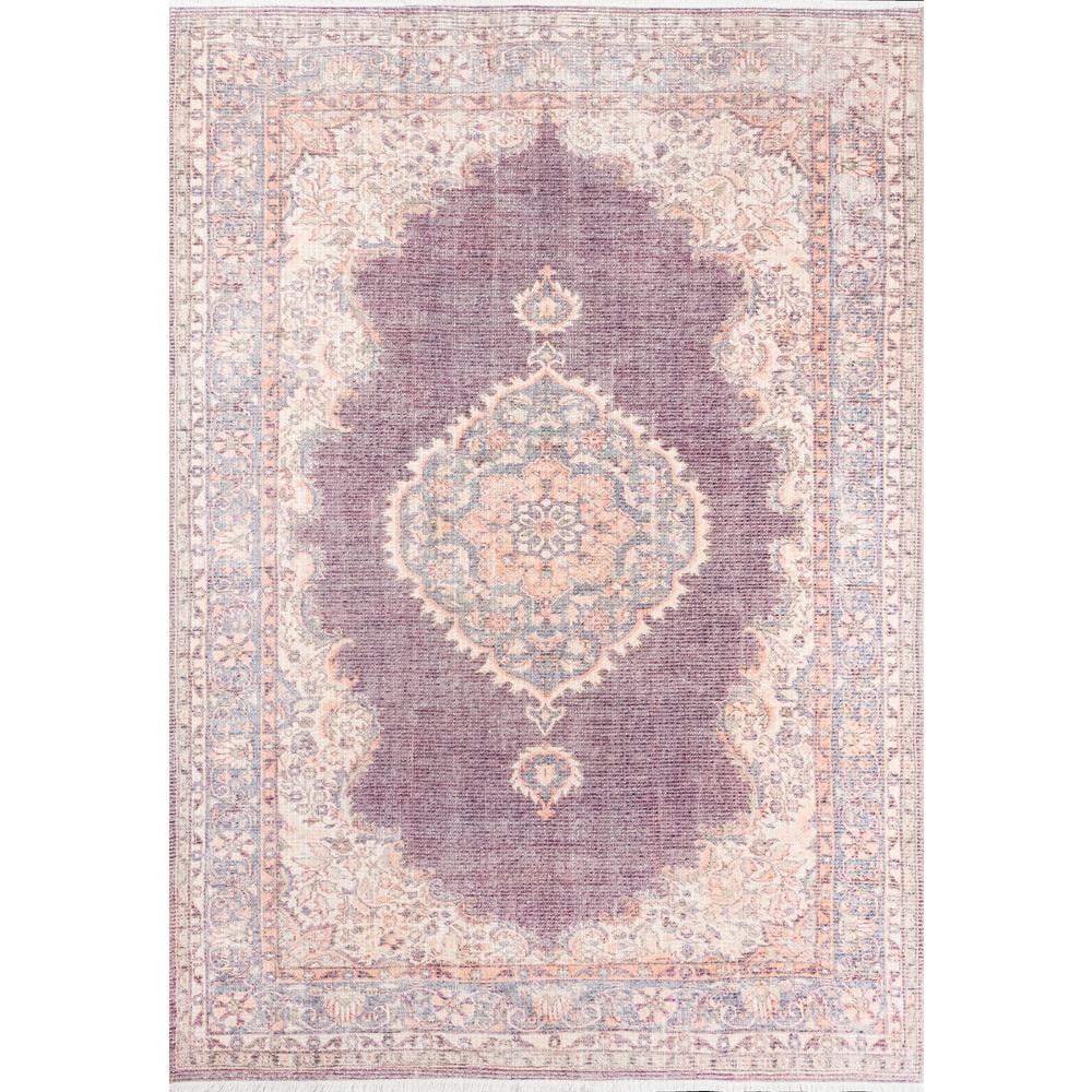 Plum and Blue Cotton Synthetic Rectangular Area Rug 3 ft x 5 ft