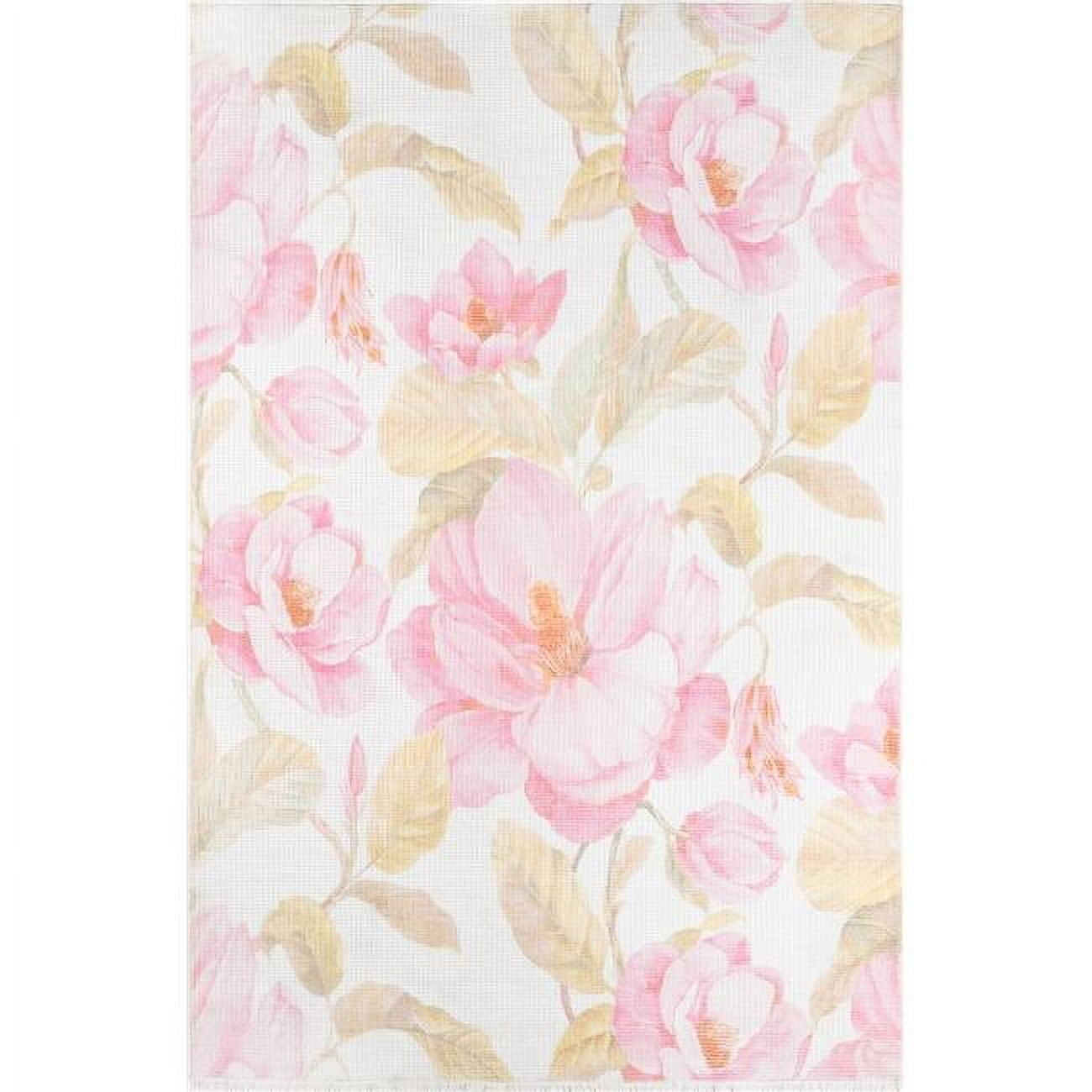 Helen-9 Pink Floral Cotton Rectangular Rug