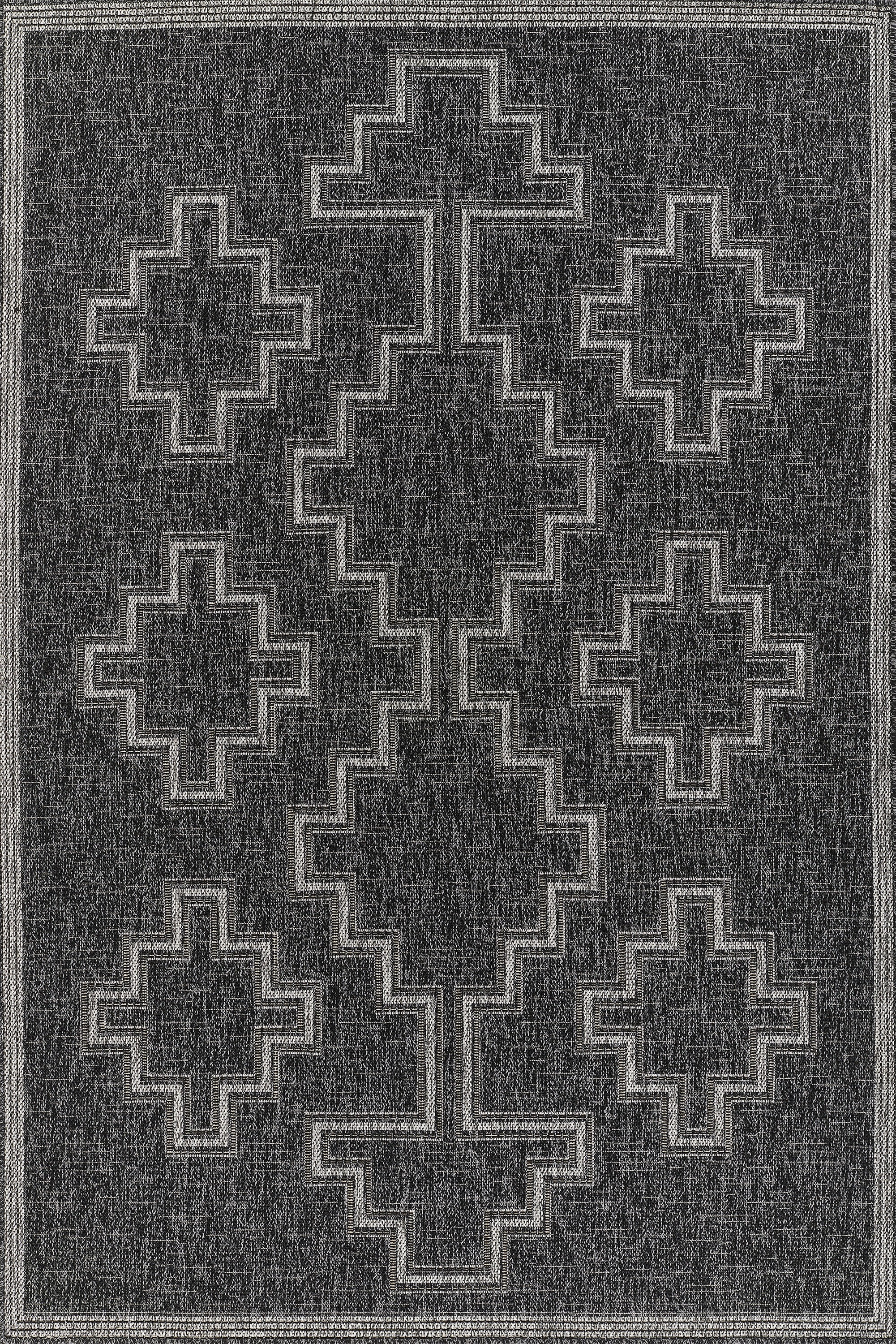 Black Rectangular Synthetic 5' x 7' Stain-Resistant Rug