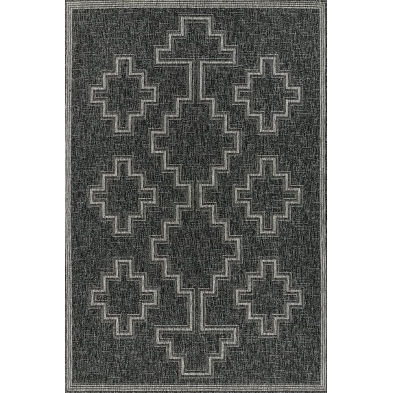 Momeni Hampton Geometric Black Indoor Outdoor Rug 8' X 10'