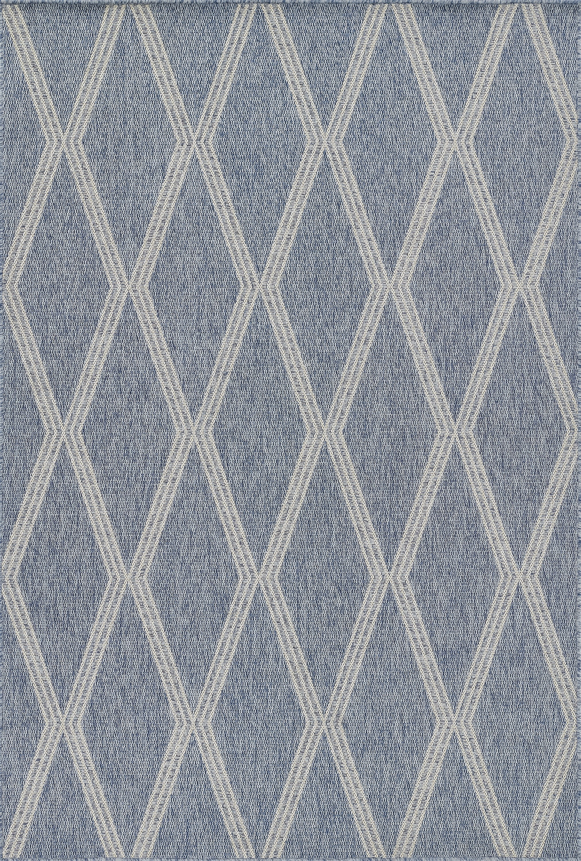 Blue Geometric Flat Woven Synthetic Indoor/Outdoor Rug 2' x 3'