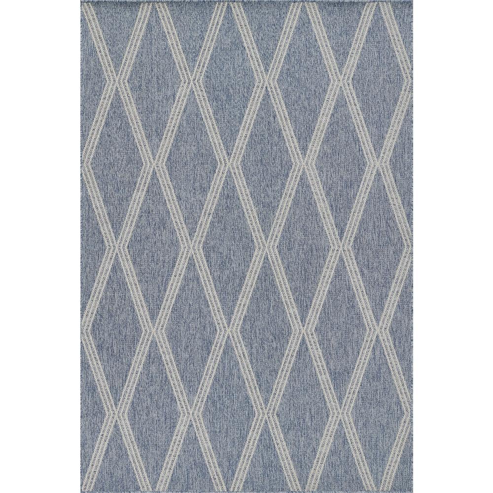 Blue Geometric Flat Woven Synthetic Indoor/Outdoor Rug 2' x 3'