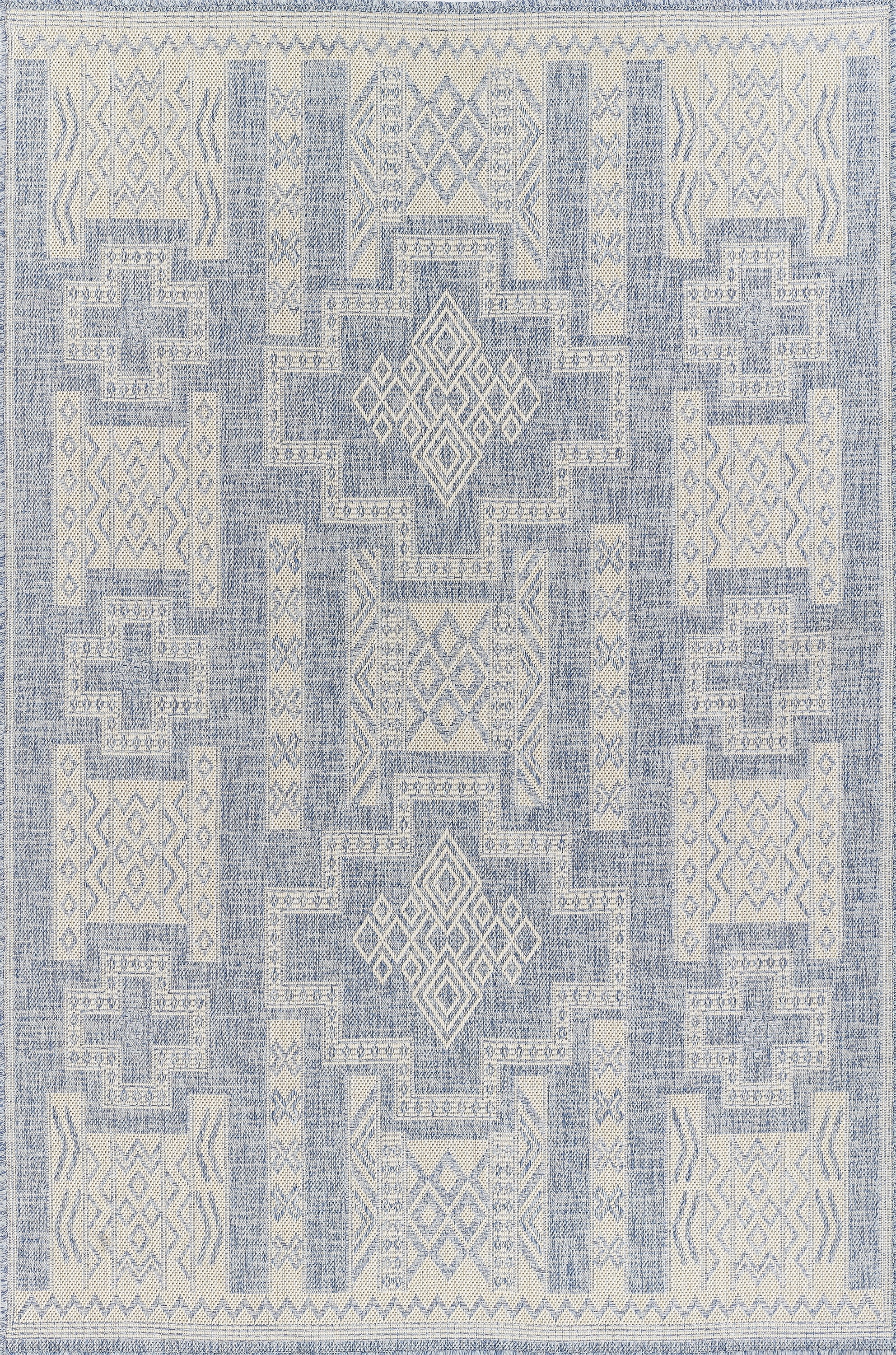 Blue Geometric Tufted Synthetic Indoor/Outdoor Rug 2' x 3'