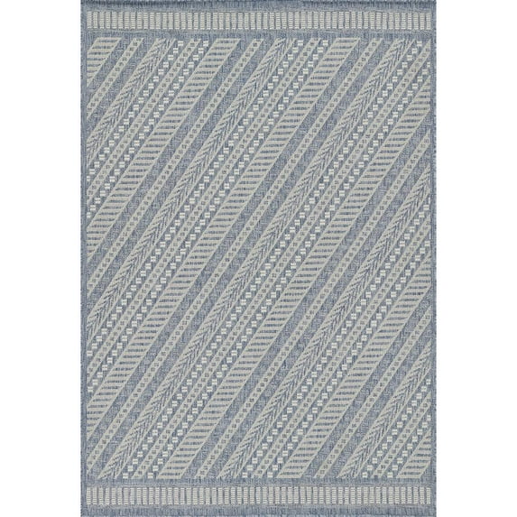 Momeni Hampton Geometric Blue Indoor Outdoor Rug 4'1" X 6'