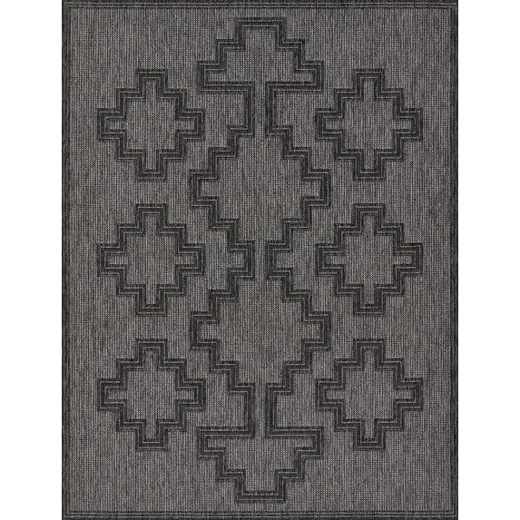 Momeni Hampton Geometric Charcoal Indoor Outdoor Rug 3'3" X 5'
