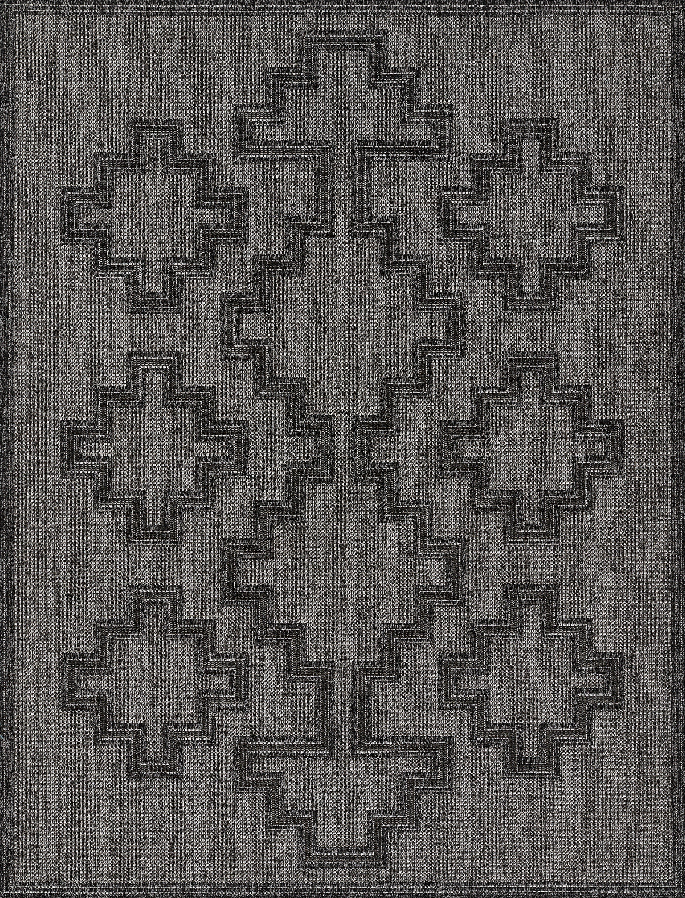 Charcoal Geometric Synthetic 4' x 6' Indoor/Outdoor Rug