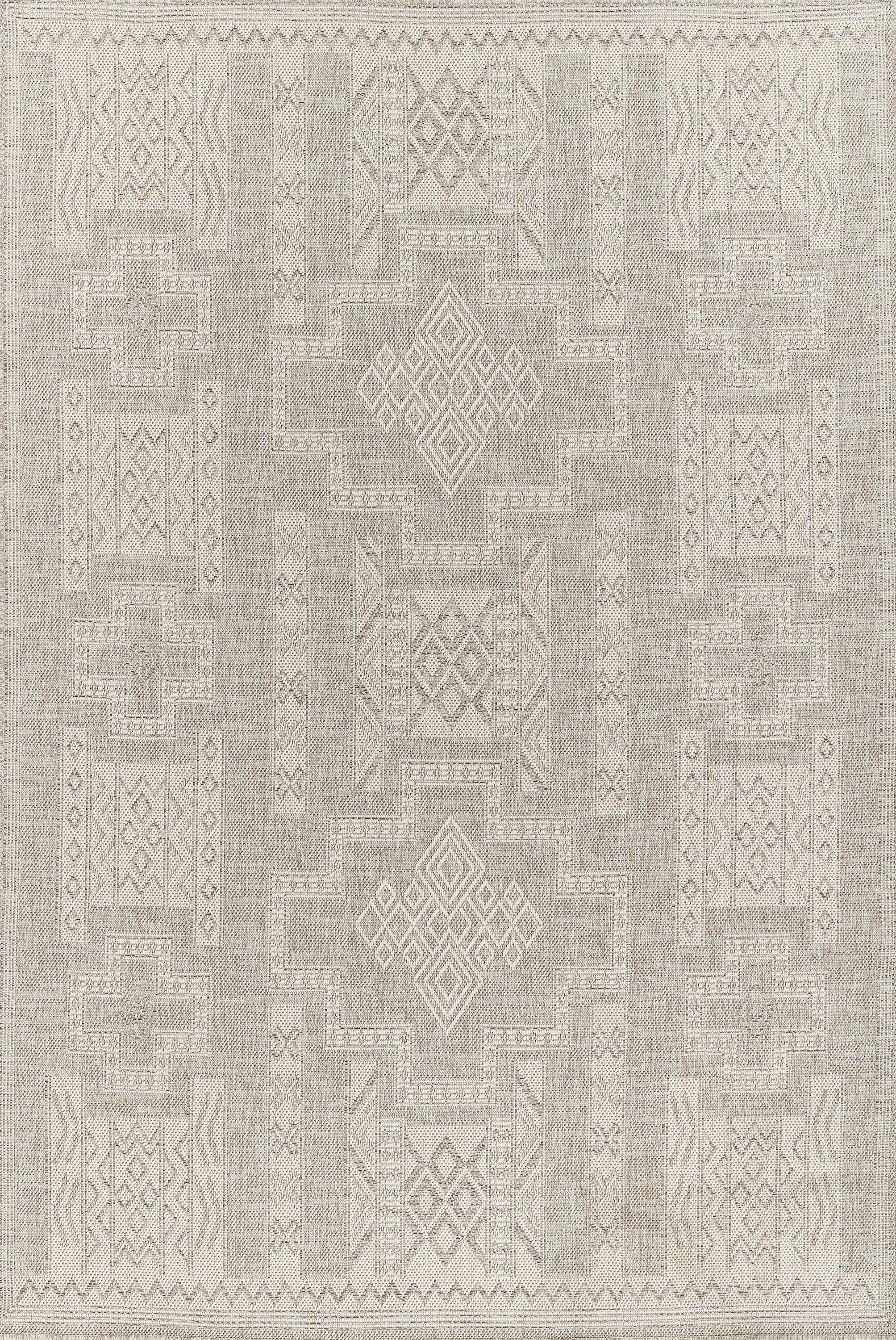 Modern Geometric Gray Synthetic 5' x 7' Stain-Resistant Rug