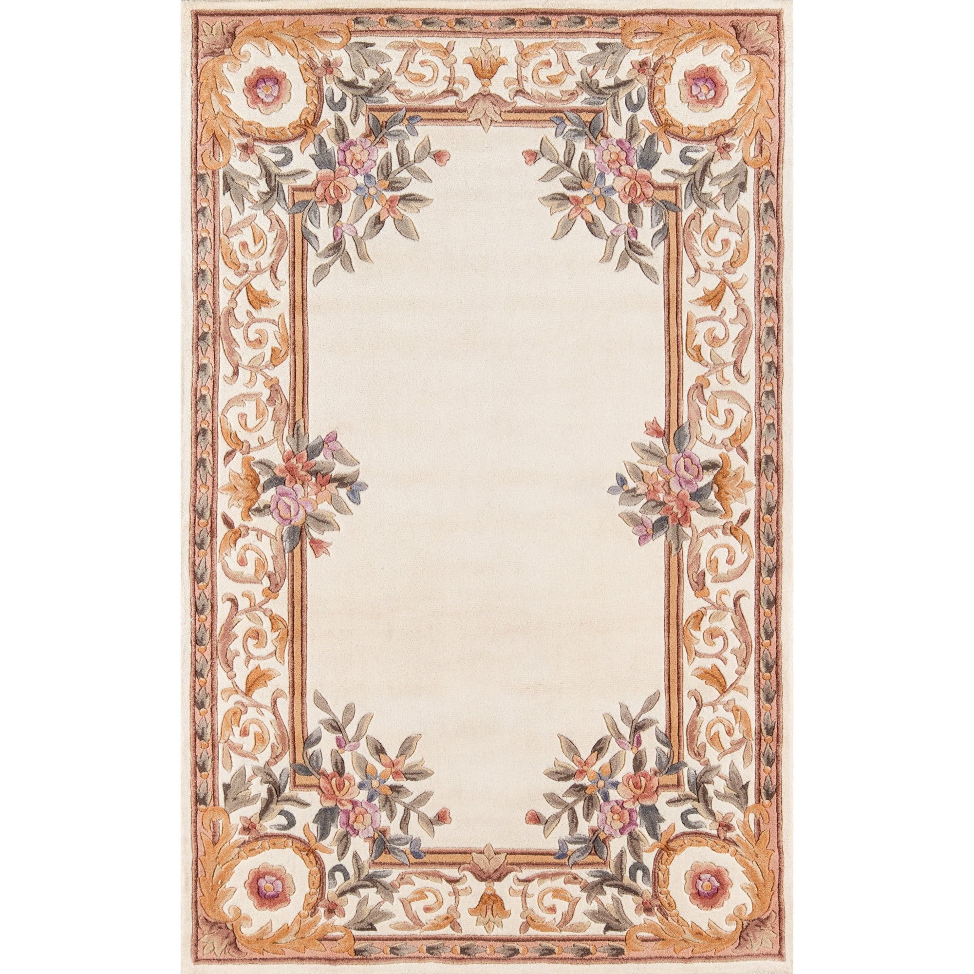 Ivory Floral Hand-Tufted Wool Round Area Rug 2' x 3'