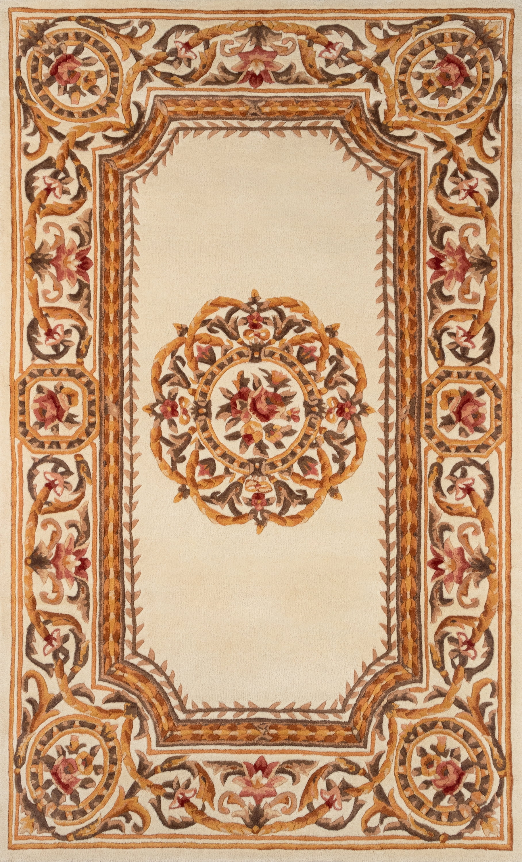 Ivory Floral Tufted Wool Rectangular Area Rug 5' x 8'