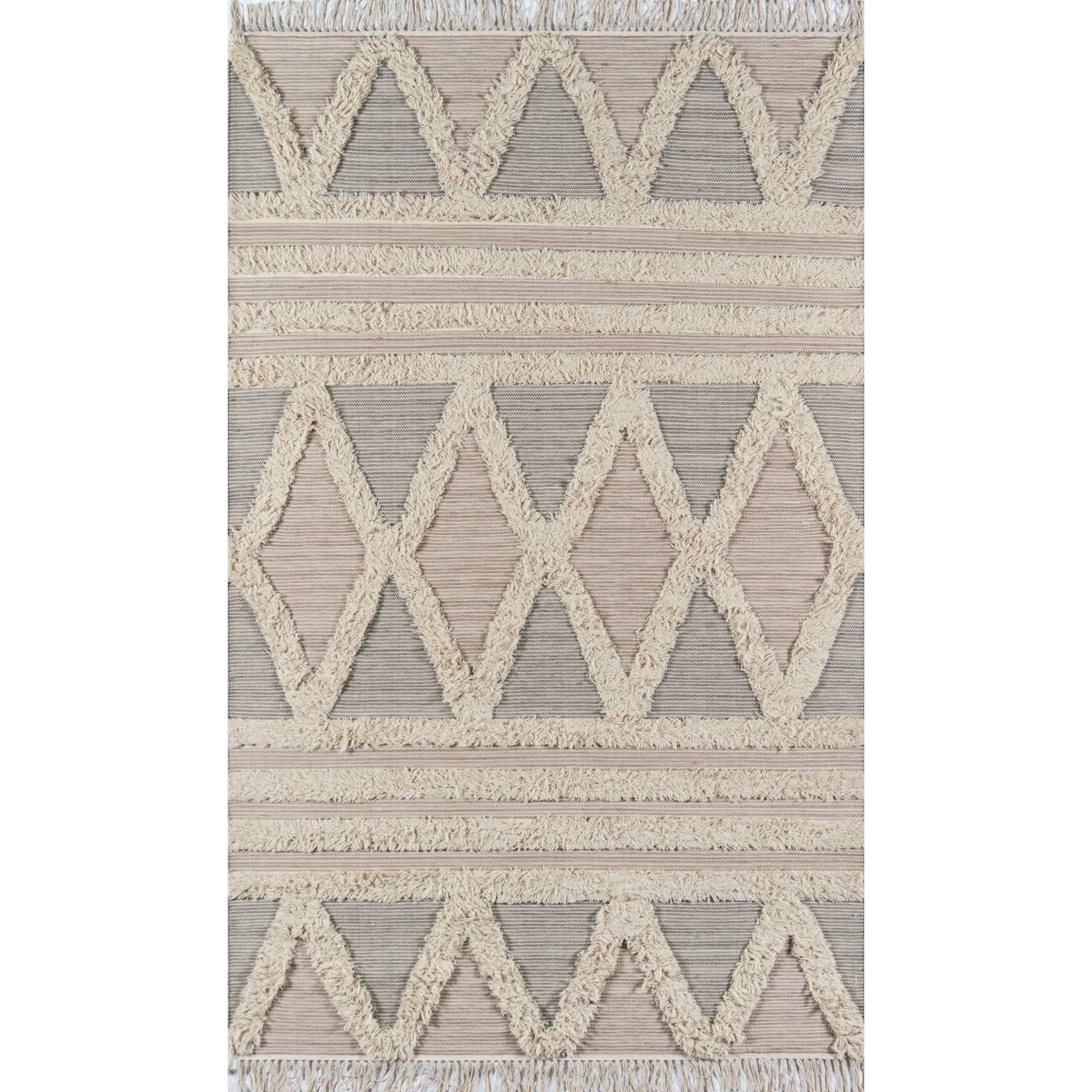 Beige Geometric Flat Woven Wool Area Rug, 2'X3'