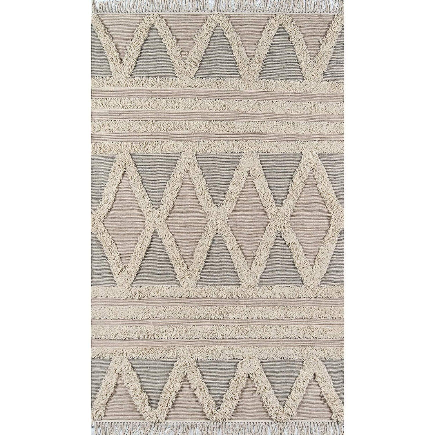 Beige Geometric Flat Woven Wool Area Rug 8' x 10'