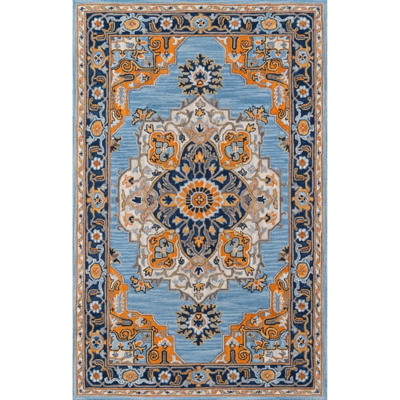 Momeni Ibiza Hand Tufted Wool Blue Area Rug 5' X 8'