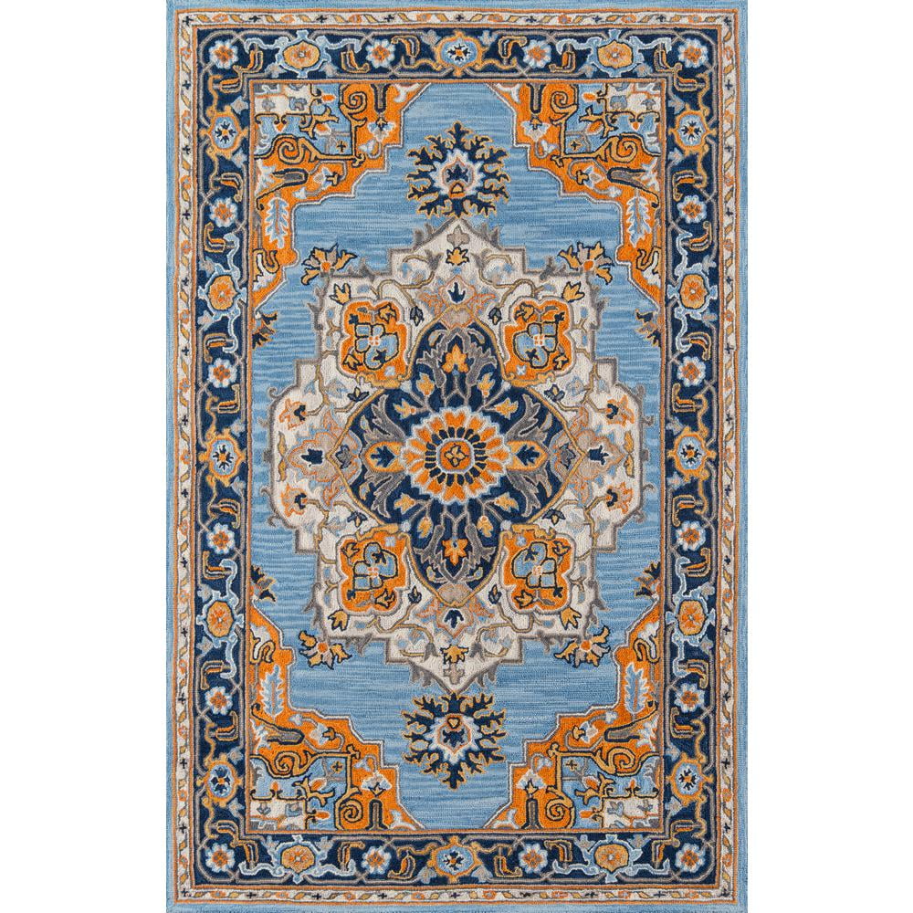 Handmade Blue and Orange Wool 6' x 9' Medallion Rug