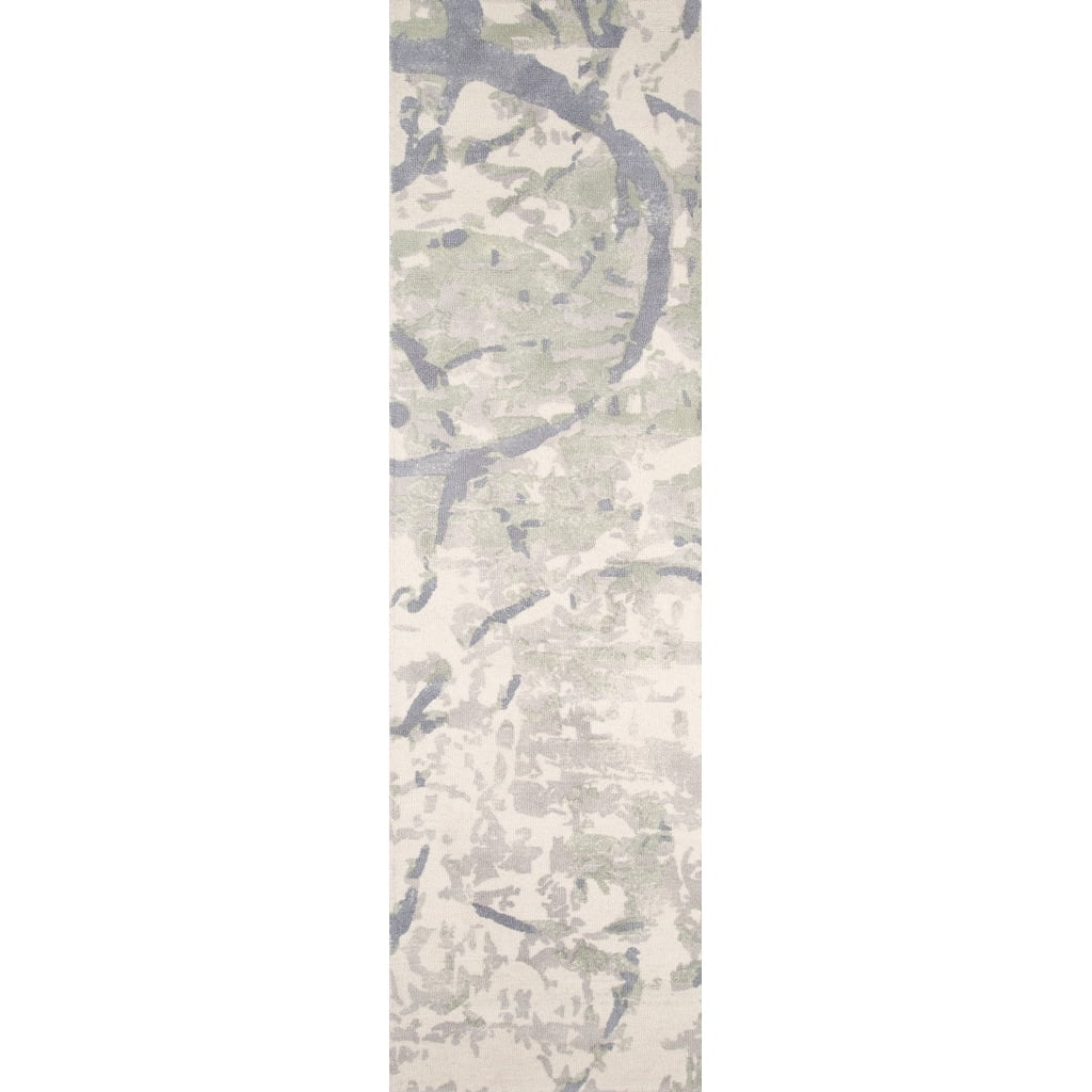 Gray and Blue Abstract Wool Runner Rug 2'3" x 8'