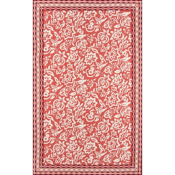 Momeni Indoor/Outdoor Floral Flowers & Plants Traditional Area Rugs, Red