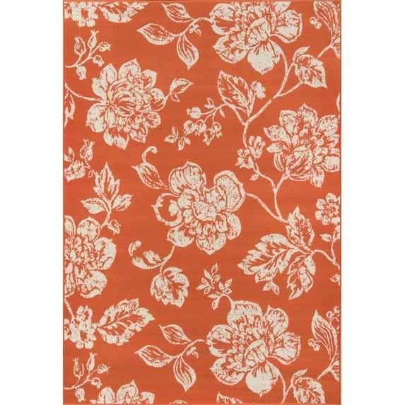 Momeni Indoor/Outdoor Floral Flowers Traditional Area Rugs, Orange