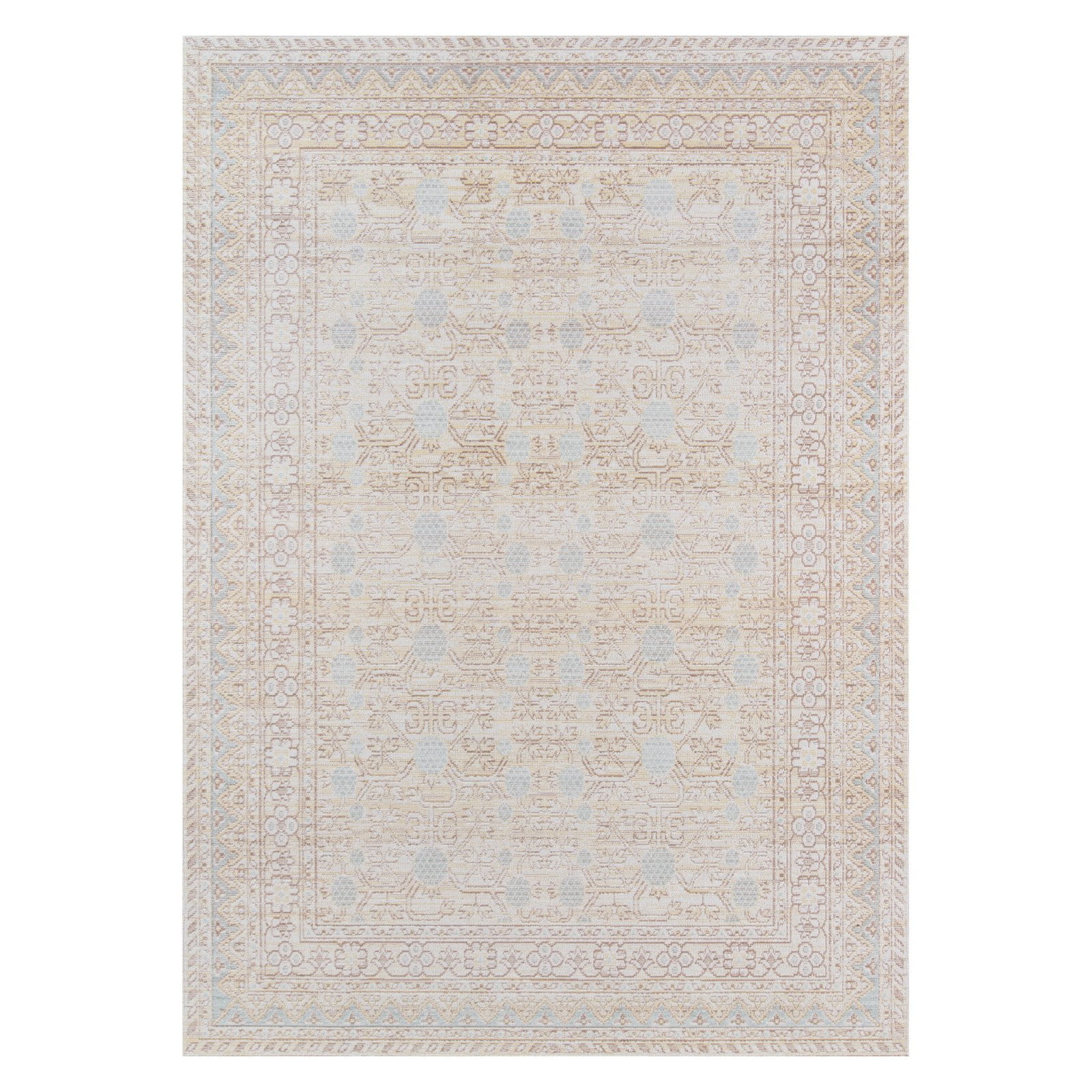 Isabella Blue and Beige Traditional Polyester Area Rug, 9'3" x 11'10"