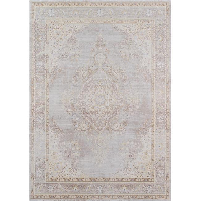 Rectangular Gray Medallion Stain-Resistant Synthetic Rug