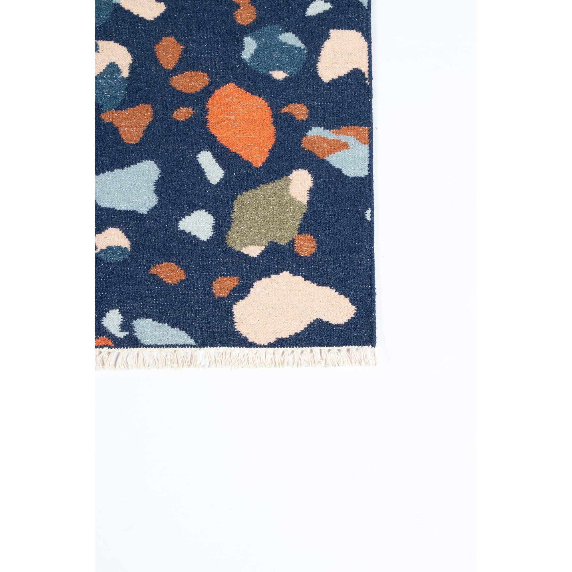 Navy Geometric Handwoven Wool Area Rug, 9' x 12'
