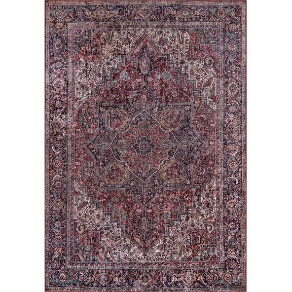 Momeni Karachi Bordered Oriental Medallion Polyester Area Rug 5' X 8' 5' x 8' Indoor,Accent Rectangle