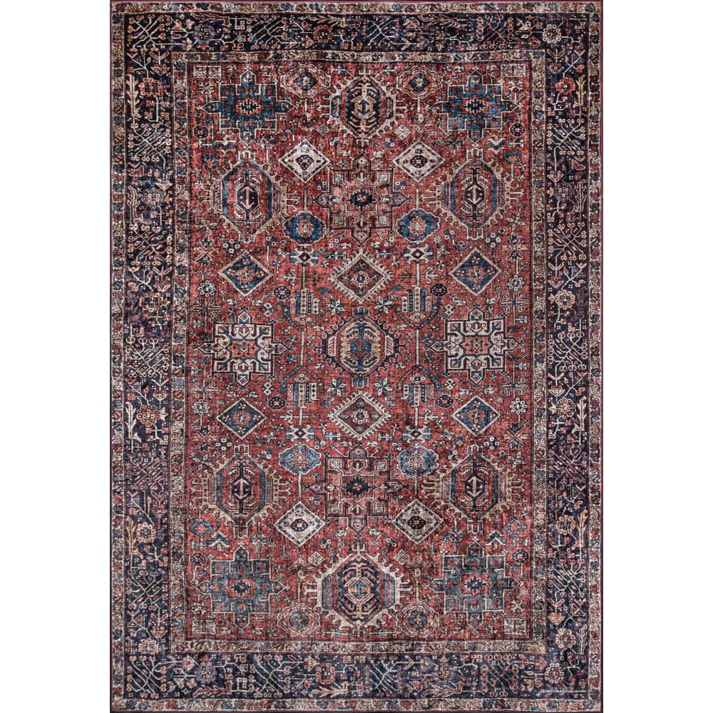 6' x 9' Rust and Blue Synthetic Traditional Area Rug