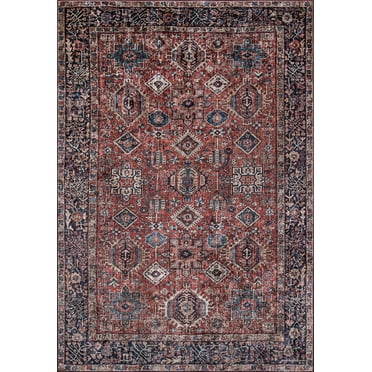 Momeni  Karachi Bordered Oriental Red and Blue Polyester Area Rug 8' X 10' 8' x 10' Indoor,Accent Rectangle
