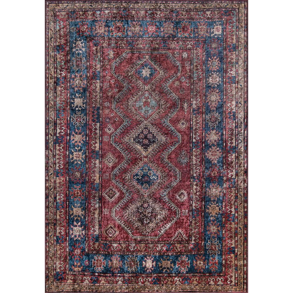 Karachi Burgundy and Blue Synthetic 6' x 9' Rectangular Area Rug