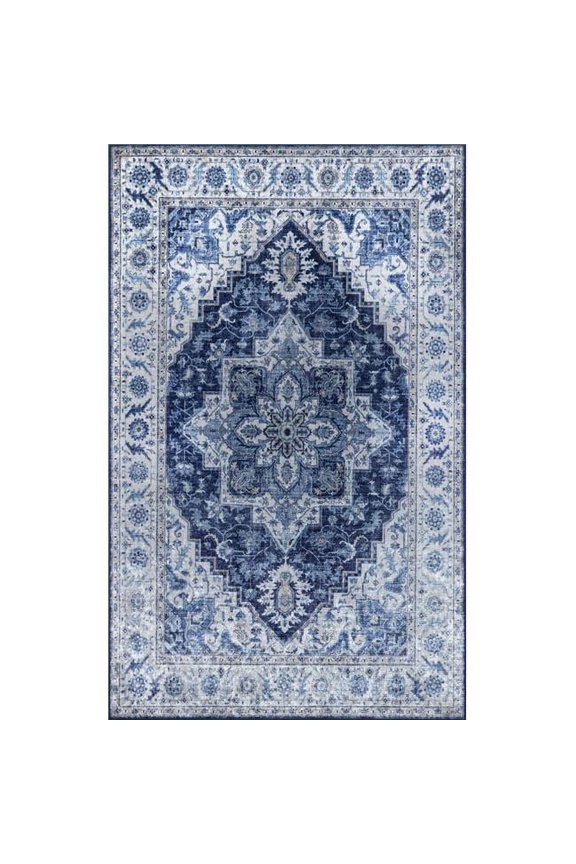 Karachi Polyester Medallion Blue Area Rug 8' X 10'