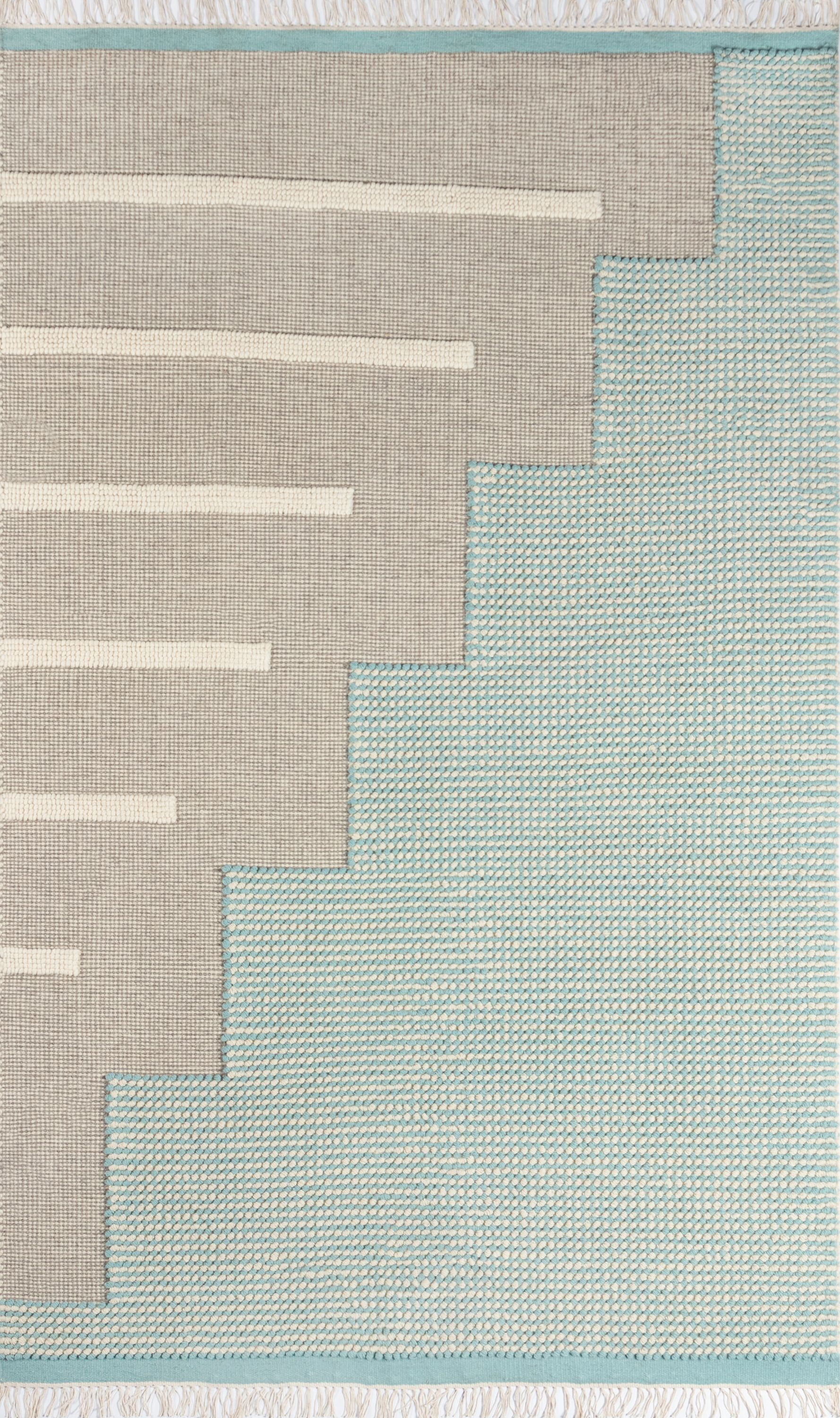 Karl Geometric Blue Wool 9' x 12' Handwoven Area Rug