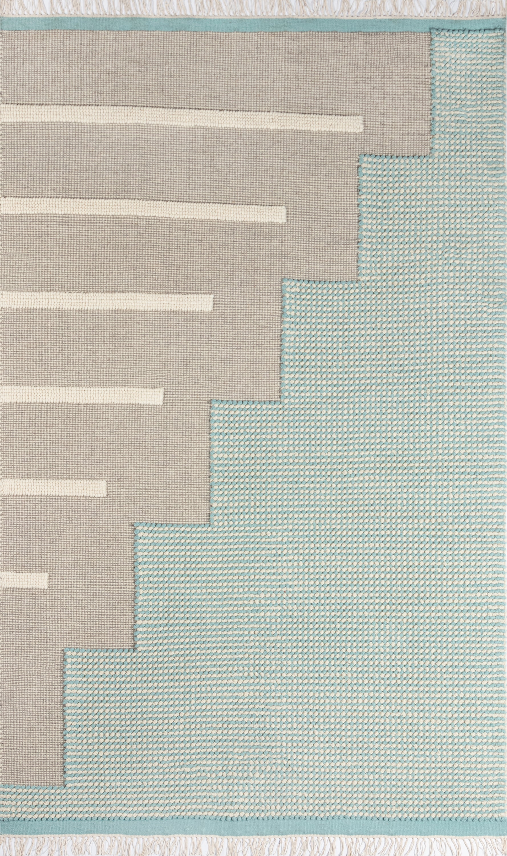 Contemporary Blue Wool 36"x24" Handmade Flat Woven Area Rug
