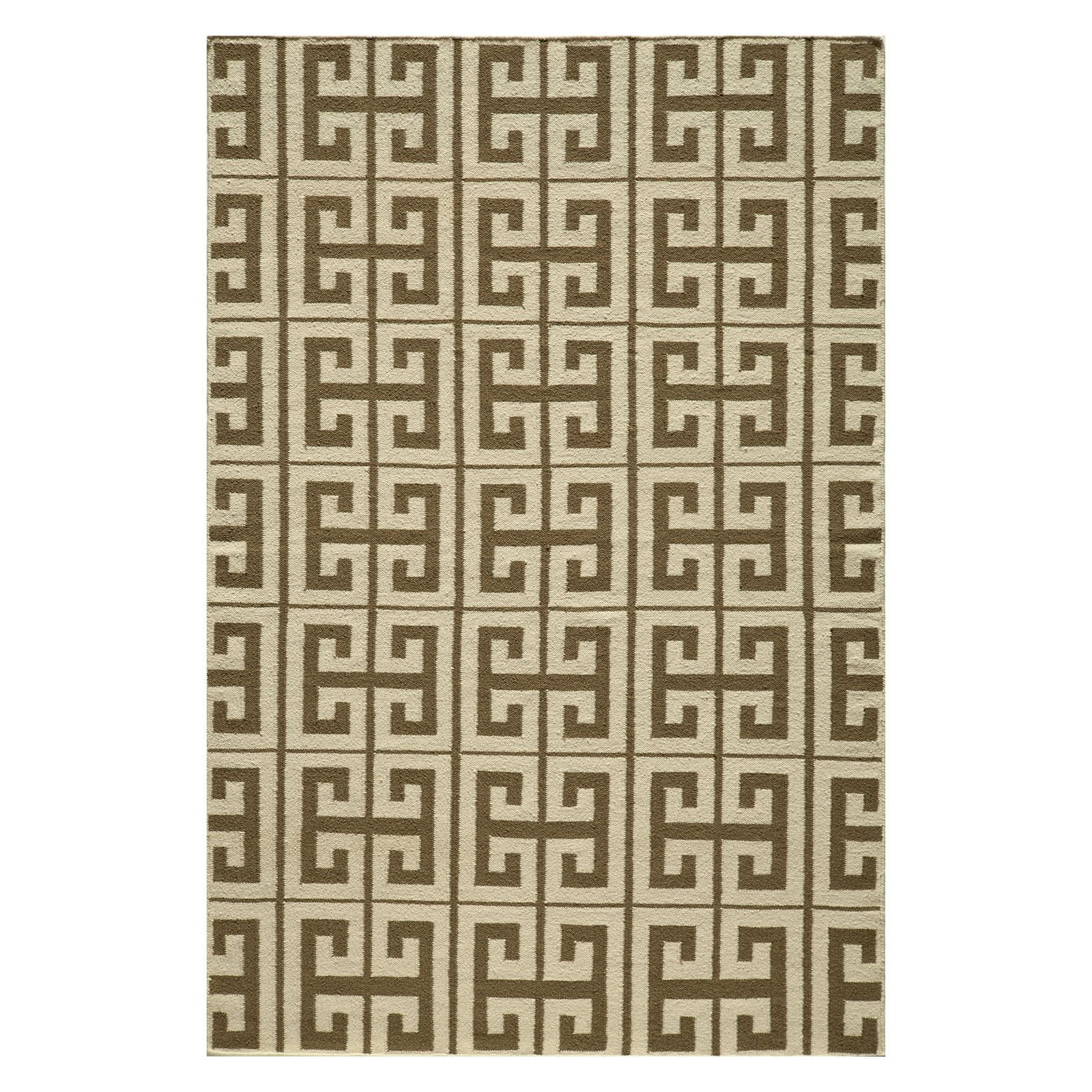 Taupe Geometric Flat Woven Wool Area Rug, 3'6" x 5'6"
