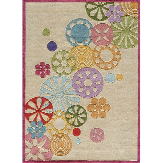 Momeni Rugs Lil' Mo Hipster Collection, Kids Themed Hand Carved & Tufted Area Rug, 5' x 7', Ivory