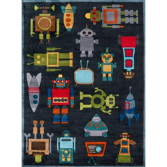 Retro Robot Print Hand-Tufted Acrylic Rug - Lil Mo Whimsy LMJ-1 (5.0 ft. x 7.0 ft. Rectangle)