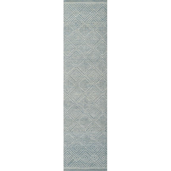Momeni Mallorca Hand Hooked Wool Geometric Blue Area Rug 2' X 8' Runner