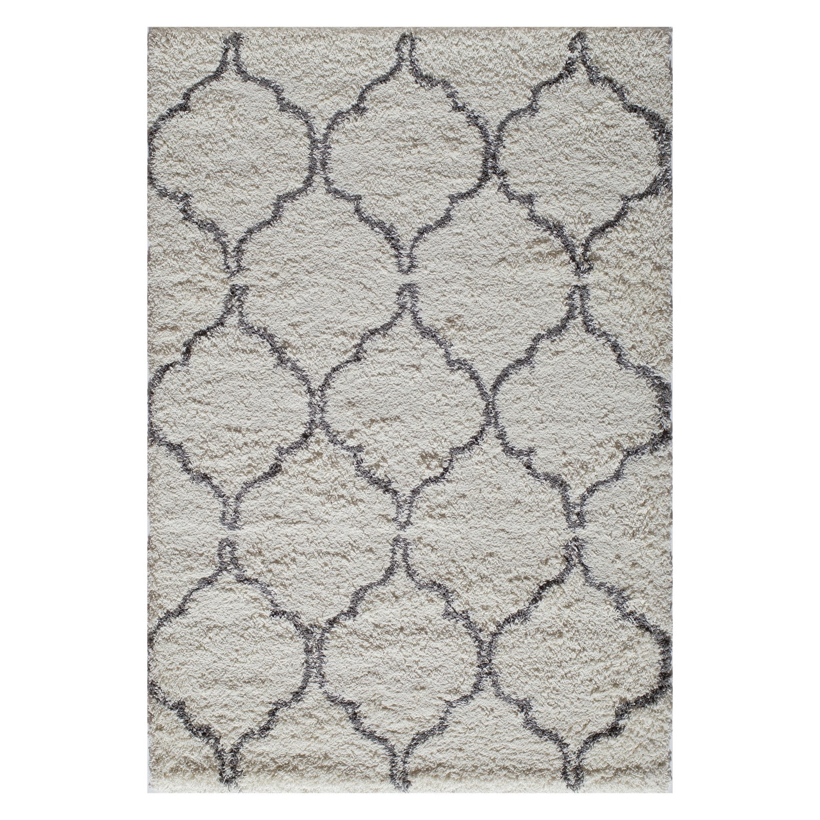 Ivory and Gray Tufted Synthetic Shag Rug, 8' x 10'
