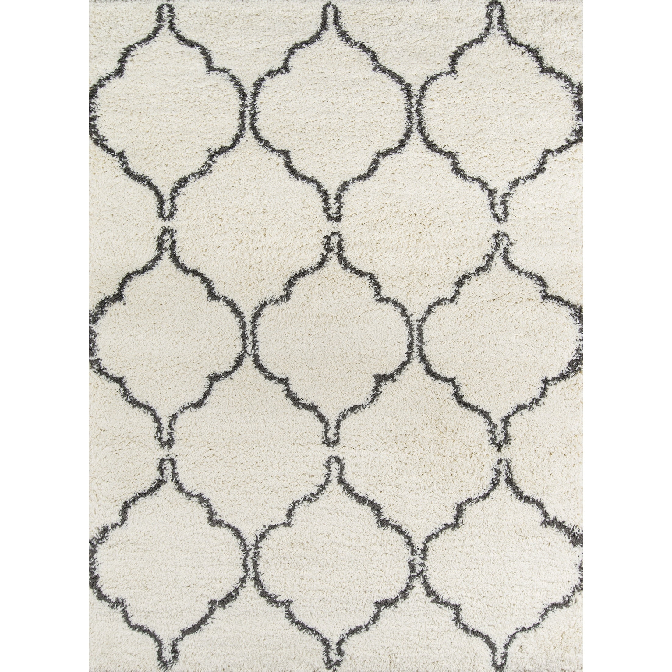 Ivory and Gray Tufted Synthetic Shag Rug, 8' x 10'