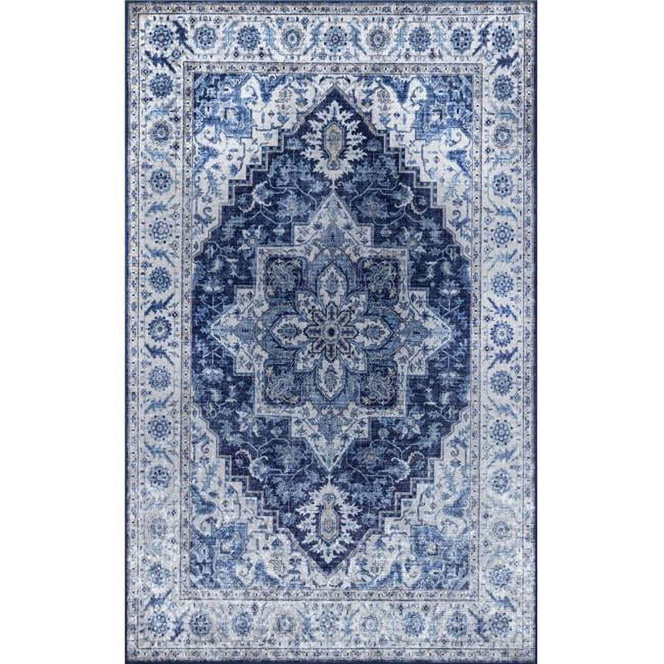 Soft Floral Elegance 5' x 8' Blue Wool Blend Area Rug