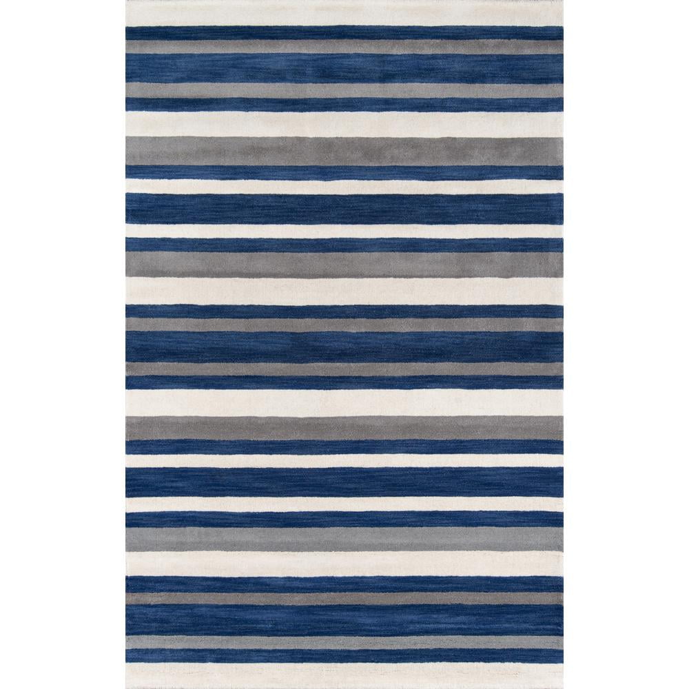 Ivory and Navy Geometric Wool Tufted Runner Rug