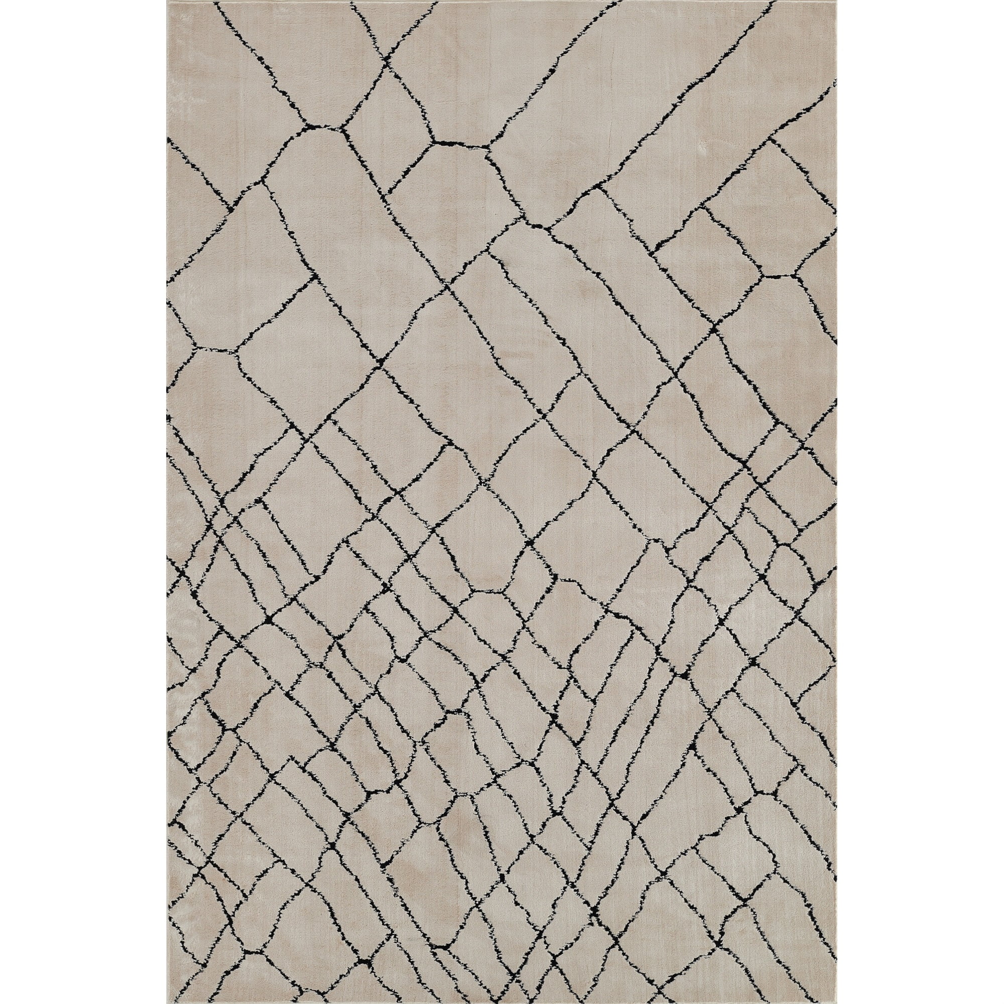 Ivory and Black Rectangular Synthetic Area Rug, 2' x 3'