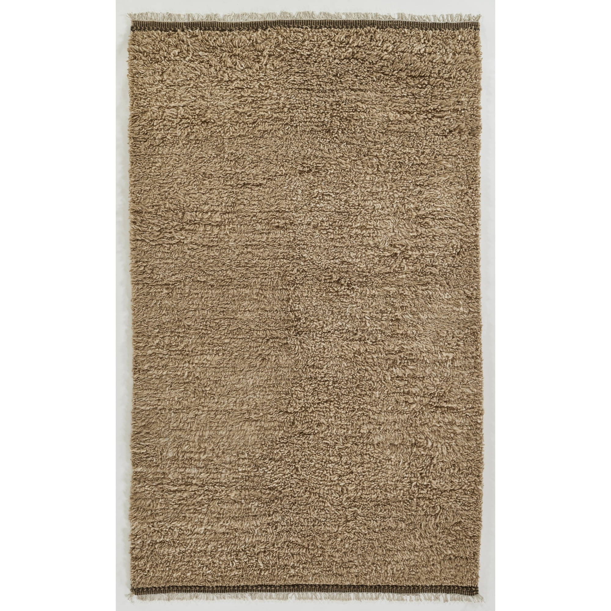 Natural Geometric Handwoven Wool Shag Rug, 2 ft x 3 ft