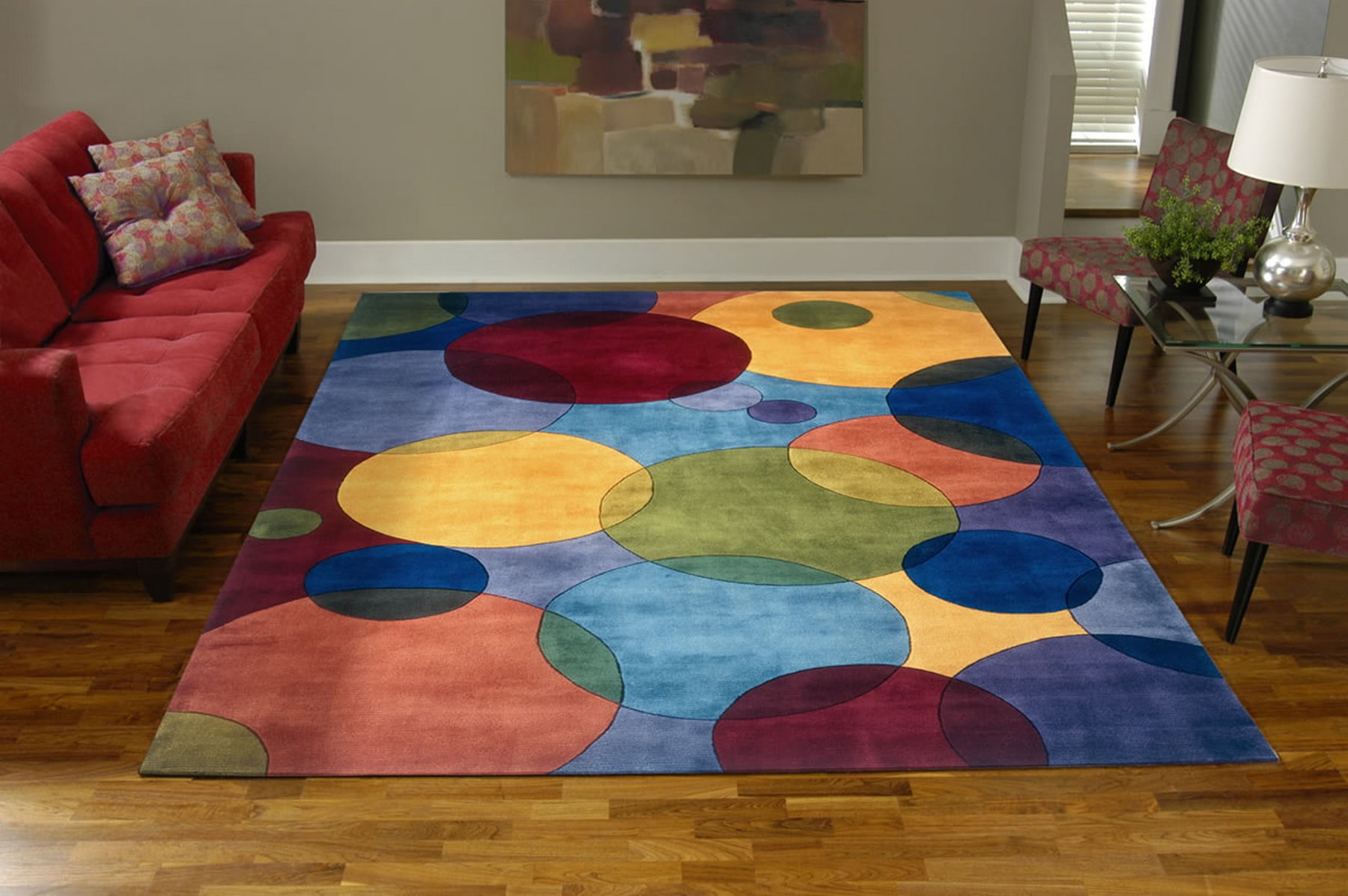 Hand-Tufted Multicolor Wool Round Geometric Rug