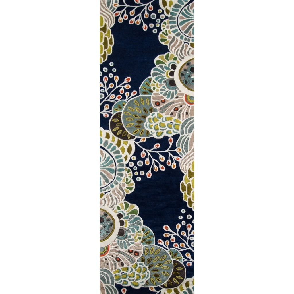 Handmade Elegance Blue Wool 30" Tufted Runner Rug