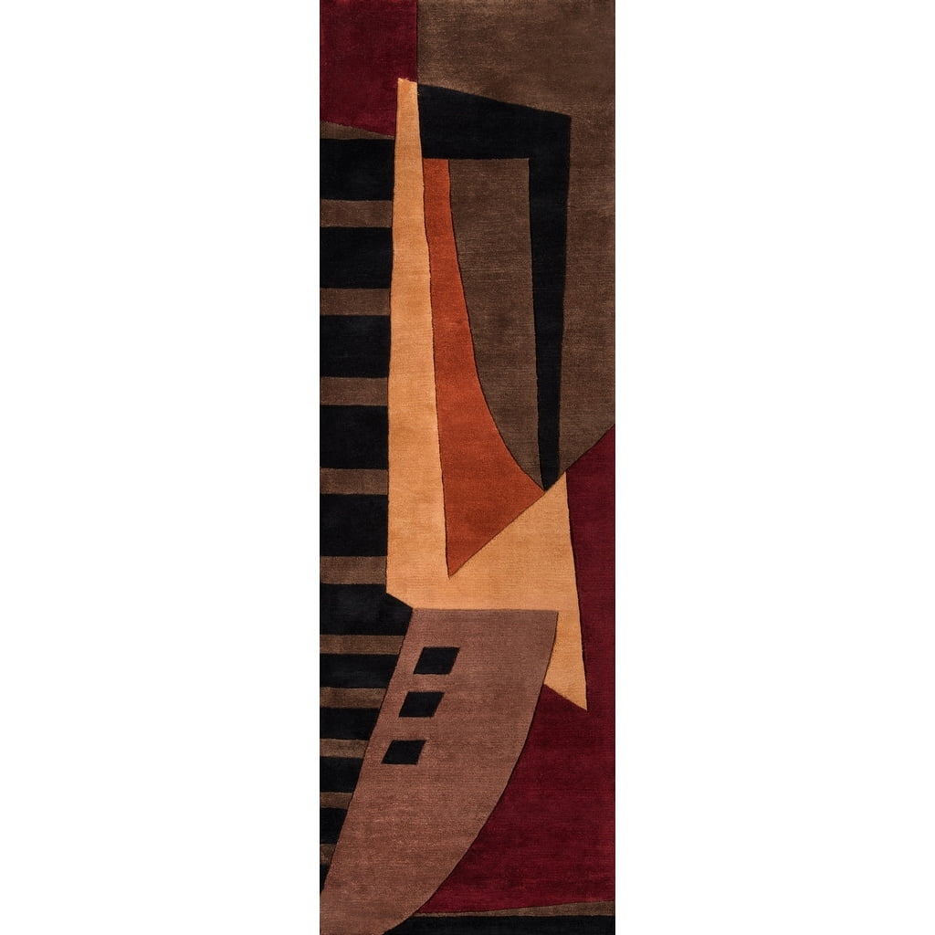 New Wave Red and Brown Hand-Tufted Wool Runner Rug
